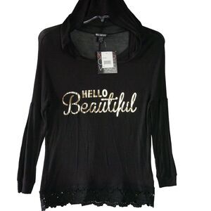 Miss Chievous Womens XS Black Light Weight Lace Accented Pullover Hoodie